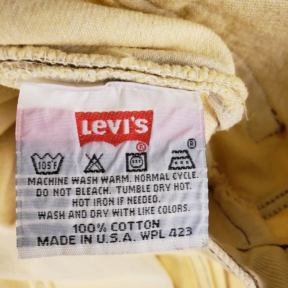 VTG 90s Levis 501 Jeans Mens 29x34 Yellow Denim Button Fly 501 0648 Made In USA